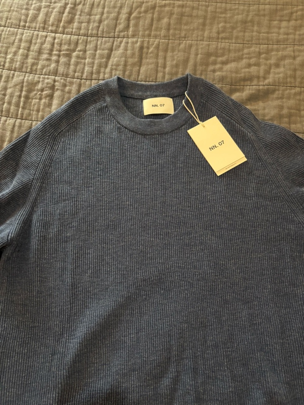NN07 Kaley rib-knit 100% cotton sweater, XL, new with tags, denim blue color,